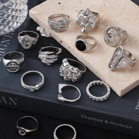 KISS WIFE Silver Punk Hippie Gothic Chunky Ring Set for Men, Size 9-10, Alloy Material, Halloween Jewelry in Saudi Arabia
