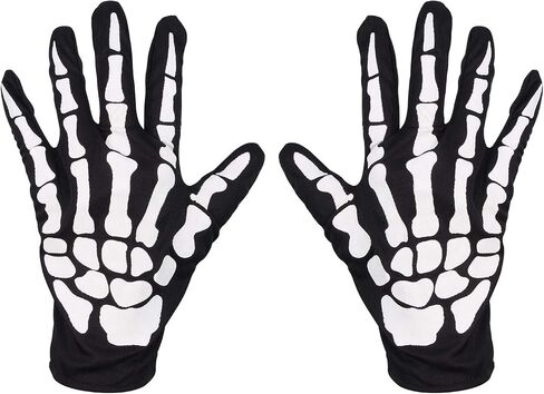 Halloween Skeleton Gloves,Full Finger Skeleton Pattern Gloves Cosplay Costume Accessories for Men Women Adults in Saudi Arabia