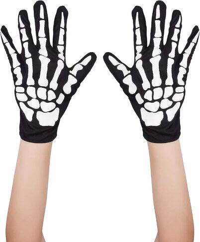 Halloween Skeleton Gloves,Full Finger Skeleton Pattern Gloves Cosplay Costume Accessories for Men Women Adults in Saudi Arabia