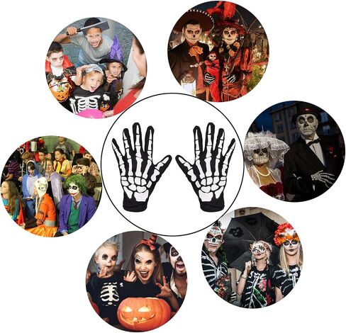 Halloween Skeleton Gloves,Full Finger Skeleton Pattern Gloves Cosplay Costume Accessories for Men Women Adults in Saudi Arabia