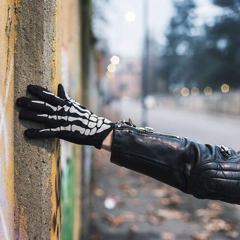 Halloween Skeleton Gloves,Full Finger Skeleton Pattern Gloves Cosplay Costume Accessories for Men Women Adults in Saudi Arabia