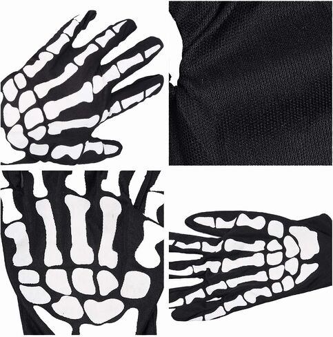 Halloween Skeleton Gloves,Full Finger Skeleton Pattern Gloves Cosplay Costume Accessories for Men Women Adults in Saudi Arabia