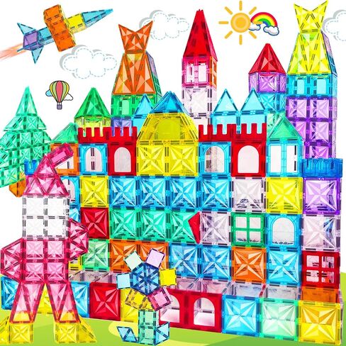 Magnetic Tiles, 100PCS Magnetic Blocks Set, 4D Diamond Magnet Building Blocks, STEM Preschool Educational Magnet Toys Gift for Kids, Boys and Girls 3 4 5 6 7 8+ Year Old in Kuwait