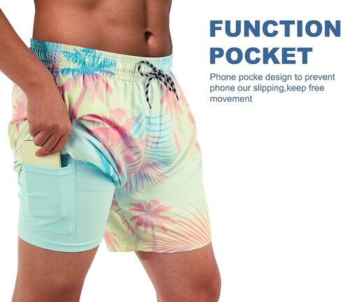 Cozople Mens Swim Trunks with Compression Liner 5.5" Inseam Quick Dry Bathing Suit Lightweight Swimming Shorts in Kuwait