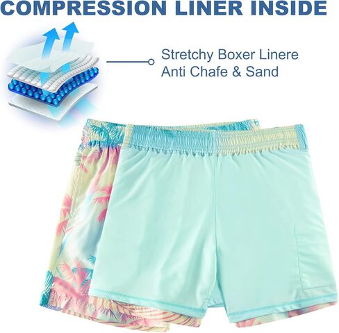 Cozople Mens Swim Trunks with Compression Liner 5.5" Inseam Quick Dry Bathing Suit Lightweight Swimming Shorts in Kuwait