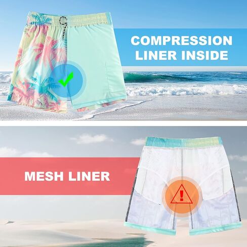 Cozople Mens Swim Trunks with Compression Liner 5.5" Inseam Quick Dry Bathing Suit Lightweight Swimming Shorts in Kuwait