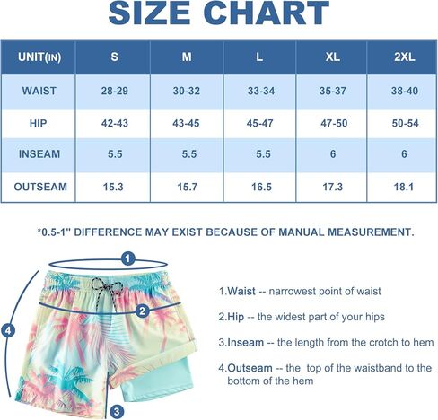 Cozople Mens Swim Trunks with Compression Liner 5.5" Inseam Quick Dry Bathing Suit Lightweight Swimming Shorts in Kuwait