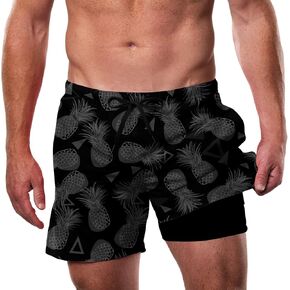 Cozople Mens Swim Trunks with Compression Liner 5.5" Inseam Quick Dry Bathing Suit Lightweight Swimming Shorts