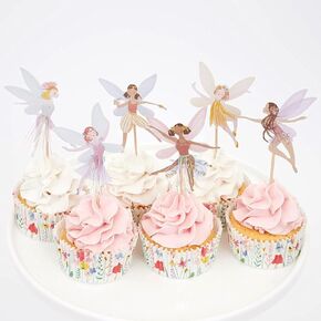 Fairy Cupcake Topper,24 PCS Birthday Party Cupcake Topper,Fairy Theme Party Decoration,Wing Angel Fairy Cake Topper,Ballet Dancer Cake Decorations,Baby Shower Supplies Fairy Wedding Decorations