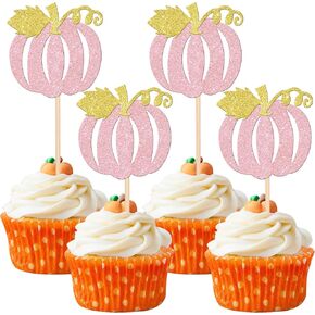 24 PCS Pumpkin Oh Baby Cupcake Toppers Glitter Fall Theme pumpkin Cupcake Picks Baby Shower Cake Decorations for Pumpkin Theme Gender Reveal Kids Birthday Party Supplies Orange