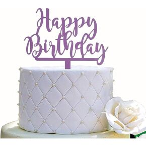 Happy Birthday Cake Topper for Birthday Party Decorations (Purple Acrylic)