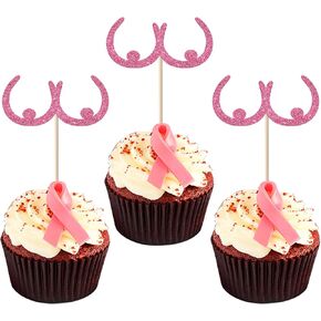 30 Pack Breast Cancer Awareness Cupcake Toppers Glitter Believe Hope Pink Power Ribbon Cupcake Picks Breast Cancer Awareness Theme Party Cake Decorations
