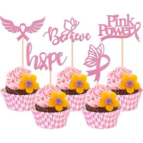 30 قطعة من أغطية الكب كيك للتوعية بسرطان الثدي، بريق صدق الأمل، شريط الطاقة الوردي، قطع كب كيك للتوعية بسرطان الثدي، ديكورات الحفلات والكعك in Kuwait