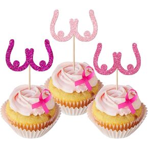 30 Pack Breast Cancer Awareness Cupcake Toppers Glitter Believe Hope Pink Power Ribbon Cupcake Picks Breast Cancer Awareness Theme Party Cake Decorations