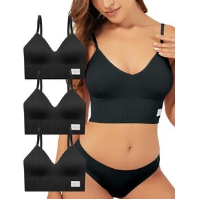 3 Pack Sports Bras for Women- Wireless Soft Workout Bra, Padded Fitness Bralette, Comfort Crop Cami Tank S-XXL