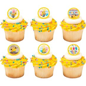 DecoPac Despicable Me™ Celebrations Cupcake Rings, 24 Minions Cupcake Decorations, 6 Minion Designs On Yellow Rings - 24 Pack