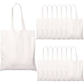 Canvas Tote Bags, 15 Pack Cotton Tote Bags Lightweight Thin Reusable Grocery Shopping Cloth Bag, Multi-purpose Sublimation Tote Bags Bulk Blank Canvas Bag for DIY Shopping, Beach
