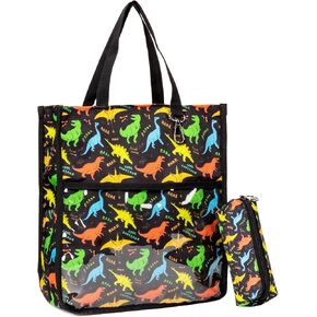 Kids Cute Tote Bags for Boys Girls Ages 4-16,Handbags with Pencil Case, Book Tote Bags with Zipper for School and Playtime (green)