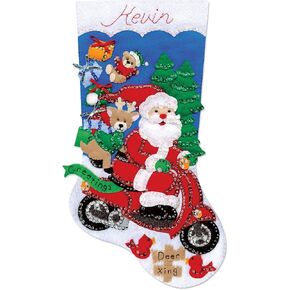 Tobin Scooter Santa Felt Stocking Kit, 18", Multicolour