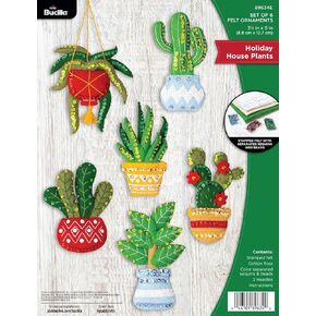 Bucilla Felt Applique 6 Piece Ornament Making Kit, House Plants, Perfect for DIY Arts and Crafts, 89634E, Holiday Houseplants