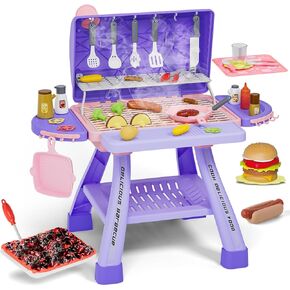 Kids Toys Kitchen Playset, Kids BBQ Grill Playset with Smoke, Sound & Light, Toy Grill for Kids, Pretend Play Food Hamburger, Interactive Toys Barbecue Cooking Game for Toddlers Boys Girls 3-5