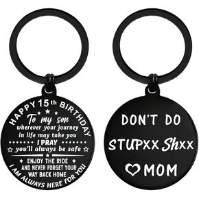ENGZHI Son 15th Birthday Gifts from Mom, 15 Year Old Boy Gift Ideas, 15th Birthday Decorations for Him, Age 15 Bday Keychain