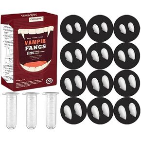COOLJOY 12 Pairs Vampire Teeth Fangs 4 Size with Adhesive Halloween Party Cosplay Props Horror Fake Teeth Props Party Favors Masquerade Costume Accessories Gift