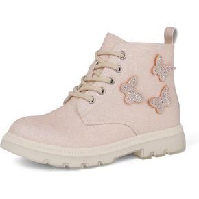 JABASIC Girls Glittery Ankle Boots Kids Lace Up Combat Boots with Side Zipper