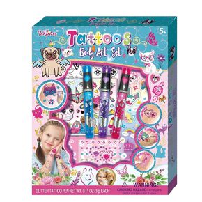 مجموعة مكياج للأطفال من Glitz Fun Tattoo DIY مجموعة وشم لامعة مجموعات لعب ملصق استنسل مجموعة ألعاب للأطفال لهدايا عيد الميلاد