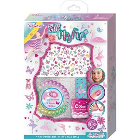 مجموعة مكياج الأطفال All My Fun المعطرة لطلاء الأظافر، مجموعة ملصقات أظافر على شكل ذيل حصان وسوار للأطفال ألعاب للبنات