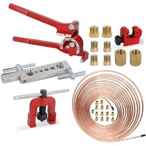 Wadoy Brake line Flaring kit Include 25 FT 3/16" Copper Coated Brake Line with Fittings,Brake line Bender,Single Flare Tool with Cutter,Brake Line Bender