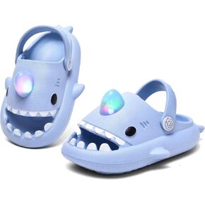 XPKWS Shark Slides Kids Clogs LED Light up Garden Shoes Sharklas Boys Girls Mules Sandals Toddler Slippers Indoor Outdoor Non-slip