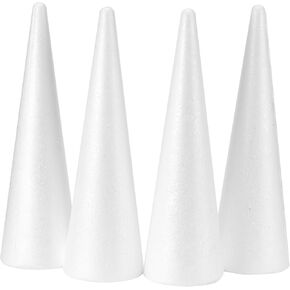YURN Craft 4 Pack Foam Cones for Crafts, Foam Trees Cones, 4.6×15.35 in Cones Shaped Foam for Christmas Decorations, Gnomes, and DIY Art Projects.