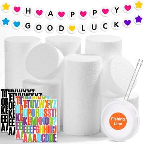 36Pcs Foam Circles for Crafts, 3 Inch Foam Discs Round Polystyrene Circles with Letter Stickers, Fishing Line, Needles for Jumbo Friendship Bracelet Banners Birthday Decoration DIY Projects