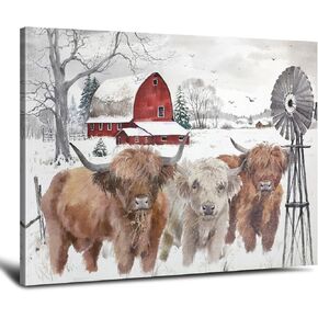 Snowman Christmas Pictures Wall Decor: Christmas Canvas Wall Art Winter Snowman Family Poster Blue Barn Prints Paintings Farmhouse Christmas Decorations for Home Bedroom Living Room 10" x 12"
