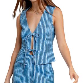 Women Summer Lace-Up Striped Vest Top Casual Adjustable Front Bowknot Vest Fashion Going Out Sleeveless Shirt