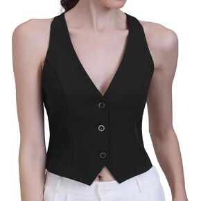 Vest for Women Fashion Crop Vest Tops Womens Waistcoats Racerback V Neck Button Up Slim Fitted Suit Vest