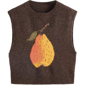 CIDER Knit Wool-Blend Round Neckline Pear Graphic Vest