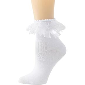 Women Lace Ruffle Frilly Ankle Socks with Bow