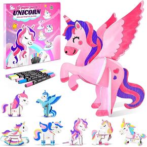 Paint Your 3D Puzzles Unicorn Toys, Arts and Crafts for Kids Ages 8-12, Painting Crafts Kit for Girls, Unicorn Toys Arts & Crafts Kit，Art Supplies Birthday Party Holiday Gifts Ages 6 7 8 9 10 11 12+