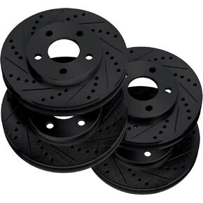 Power Sport For 2004-2010 BMW 545i, 645Ci, 550i, 650i, 535i PowerSport Front Rear Black Zinc Cross Drilled Slotted Brake Rotors