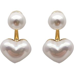 Heart Pearl Jackets Earrings Small Lightweight Double Sided Pearl Front Back Earrings for Women