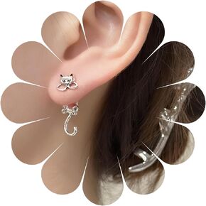 Vintage Cat Ear Jacket Earrings Silver Cat Jacket Earrings Funny Cat Stud Earrings Cute Animal Earrings Jewelry for Women