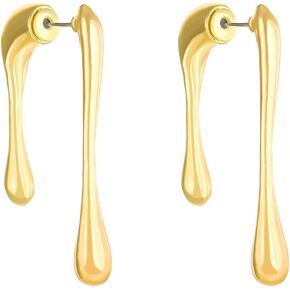 Irregular Line Droplet Earrings Jackets for Women 14K Gold Silver Bars Earring Jackets Simple Trendy Strip Front Back Stud Earrings