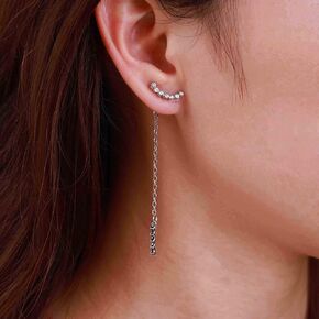 Bohemian Crystal Bar Drop Earrings Silver Tassel Bar Earrings Cz Arch Bar Stud Earrings Rhinestone Ear Jacket Earrings Jewelry for Women and Girls Gifts