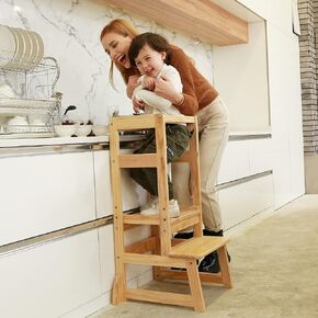 Kitchen Step Stool with Safety Rail and Anti-Slip Mats, SDADI Kids Step Stool Toddler Kitchen Stool for Children 18 Months and up (Espresso)