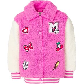 Disney Minnie Mouse Girls Varsity Faux Fur Sherpa Jacket Toddler to Big Kid Sizes (2T - 14-16)