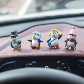 BNTR Penguin Accessory 4-Pack Car Office Home Decoration Stocking Stuffers Cute Creative Animal Car Dashboard Decoration Car Interior House Ornament Valentine Nice Gift