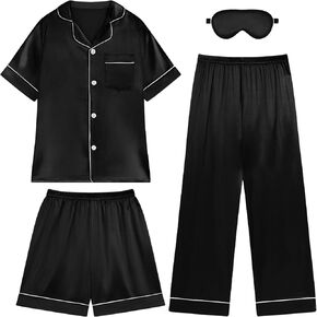 Weixinbuy Girls Pajama Set Silk Satin Pajamas for Kids Girls Boys Button Down Pjs Set Casual Sleepwear Loungewear Gifts