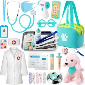 Sundaymot Doctor Kit for Kids, 37PC Pretend Play Doctor Toys, Doctor Kit for Toddlers 3-5, with Dog Toy, Medical Bag, Stethoscope and Other Accessories, for Boys and Girls Fun Role Playing Game